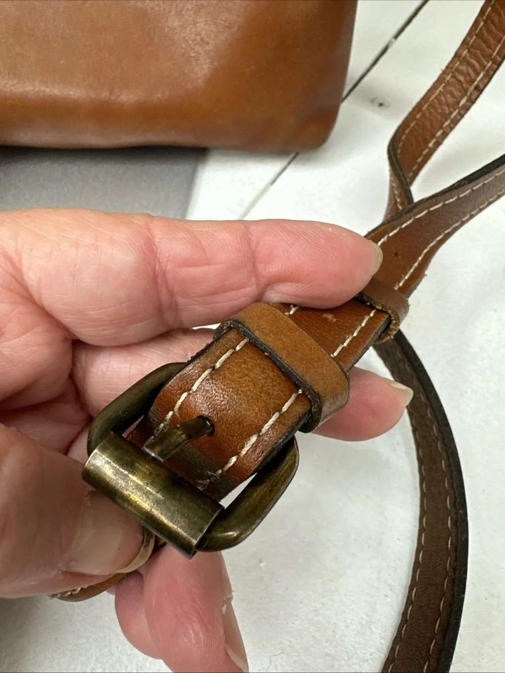 Patricia Nash  Studded Tan Leather  Flap Over Crossbody Handbag